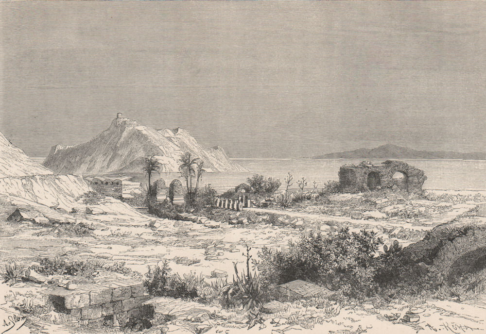Tabarka Island - View from the Coast. Tunisia 1885 old antique print picture